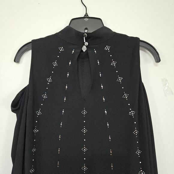 WHBM Womens Cold Shoulder Shift Dress Studded Beads Cocktail Sz Small Mock Neck - Picture 5 of 12